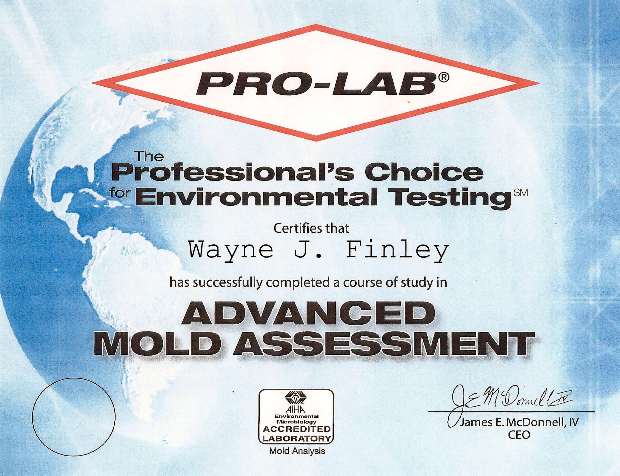 Pro-Lab Advanced Mold Assessment Certificate